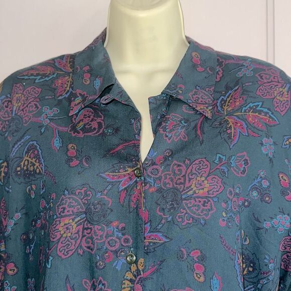 Vtg 80s/90s Sophisticates by Pendleton Green & Pink Paisley Rayon Shirt - Picture 2 of 9